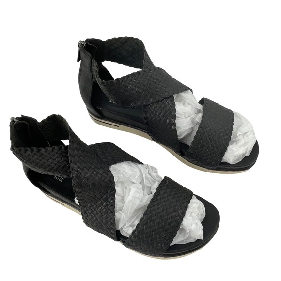 Eileen Fisher Shoes - Eileen Fisher Womens Woven Leather Sandals 8.5 Black GUC Back Zip Flat *READ*
